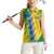Gabon Flag Colors Women Sleeveless Polo Shirt with National Coat of Arms and Vertical Text Design