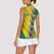 Gabon Flag Colors Women Sleeveless Polo Shirt with National Coat of Arms and Vertical Text Design