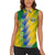 Gabon Flag Colors Women Sleeveless Polo Shirt with National Coat of Arms and Vertical Text Design
