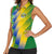 Gabon Flag Colors Women Sleeveless Polo Shirt with National Coat of Arms and Vertical Text Design