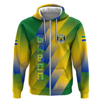 Gabon Flag Colors Zip Hoodie with National Coat of Arms and Vertical Text Design
