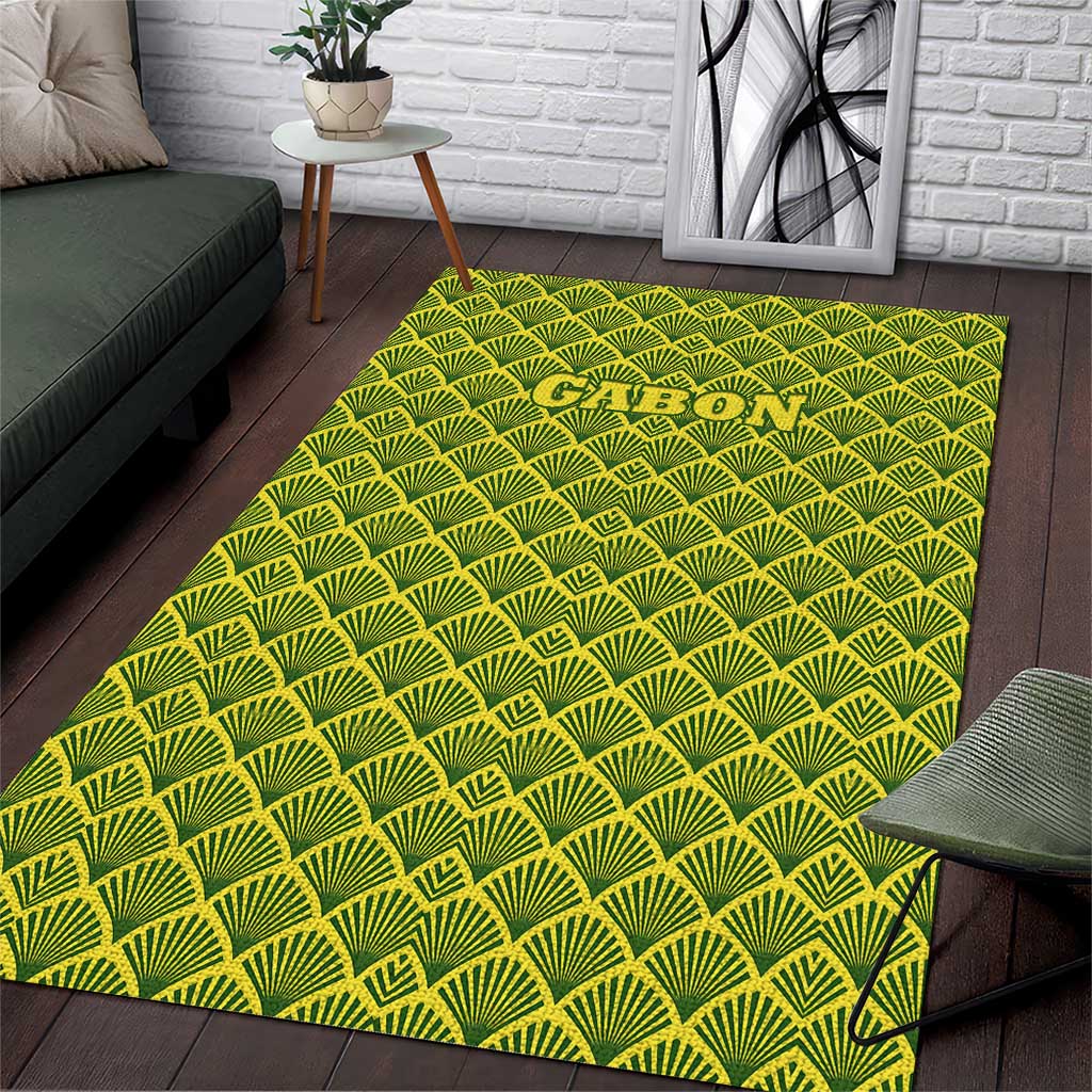 Gabon Tribal Pattern Area Rug with National Flag Colors and Bold Text Design
