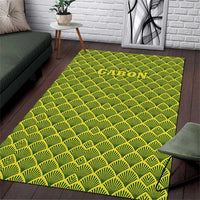 Gabon Tribal Pattern Area Rug with National Flag Colors and Bold Text Design