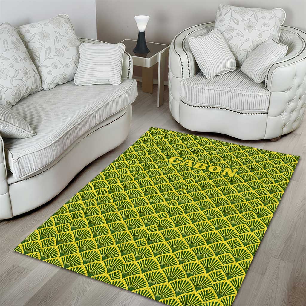 Gabon Tribal Pattern Area Rug with National Flag Colors and Bold Text Design