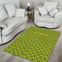 Gabon Tribal Pattern Area Rug with National Flag Colors and Bold Text Design