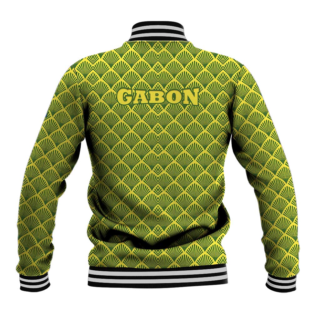 Gabon Tribal Pattern Baseball Jacket with National Flag Colors and Bold Text Design