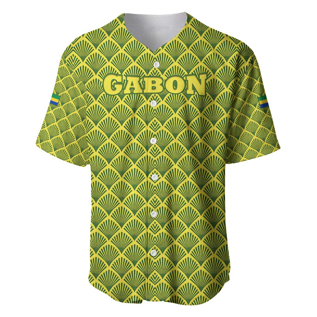 Gabon Tribal Pattern Baseball Jersey with National Flag Colors and Bold Text Design