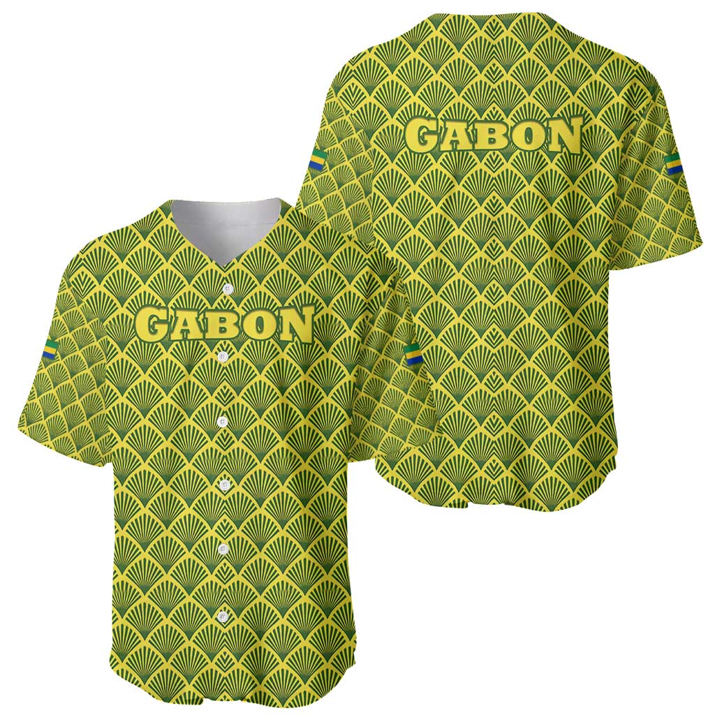 Gabon Tribal Pattern Baseball Jersey with National Flag Colors and Bold Text Design