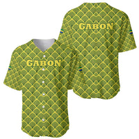 Gabon Tribal Pattern Baseball Jersey with National Flag Colors and Bold Text Design
