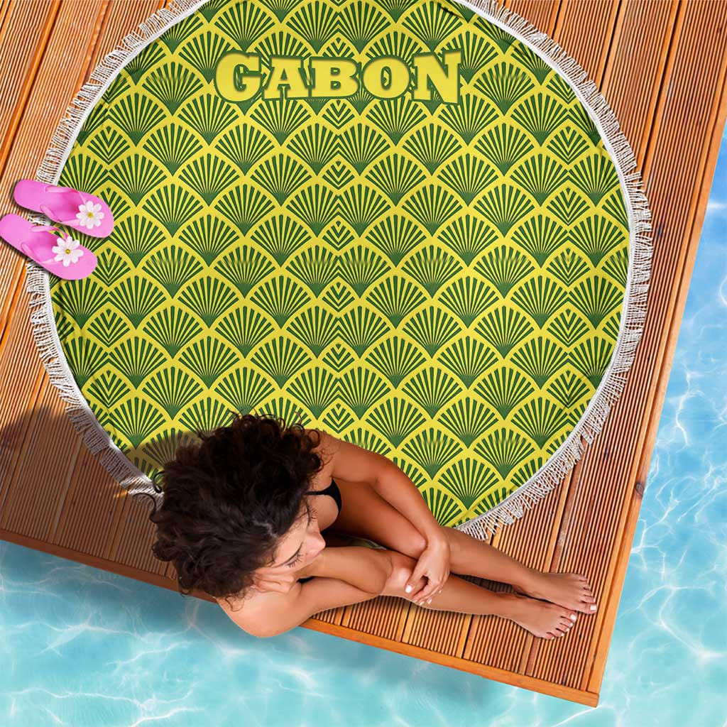 Gabon Tribal Pattern Beach Blanket with National Flag Colors and Bold Text Design