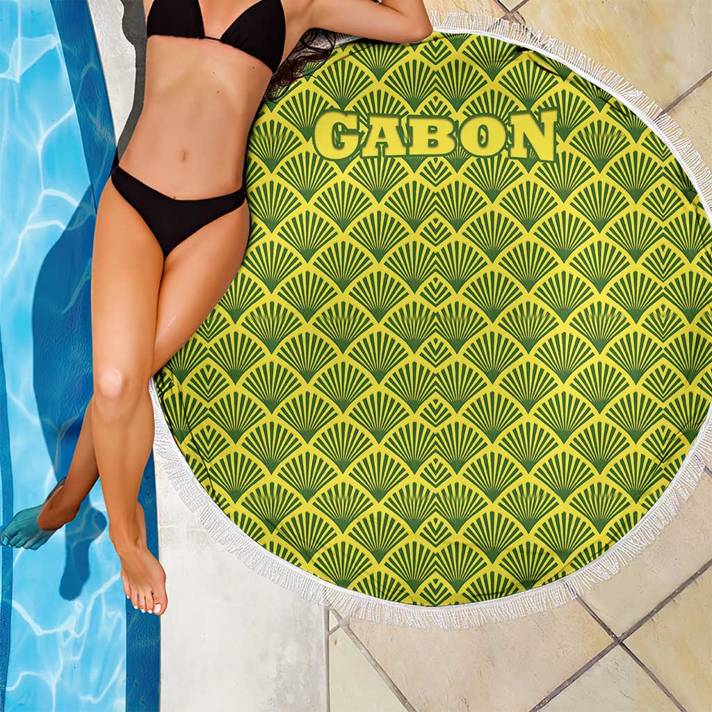 Gabon Tribal Pattern Beach Blanket with National Flag Colors and Bold Text Design