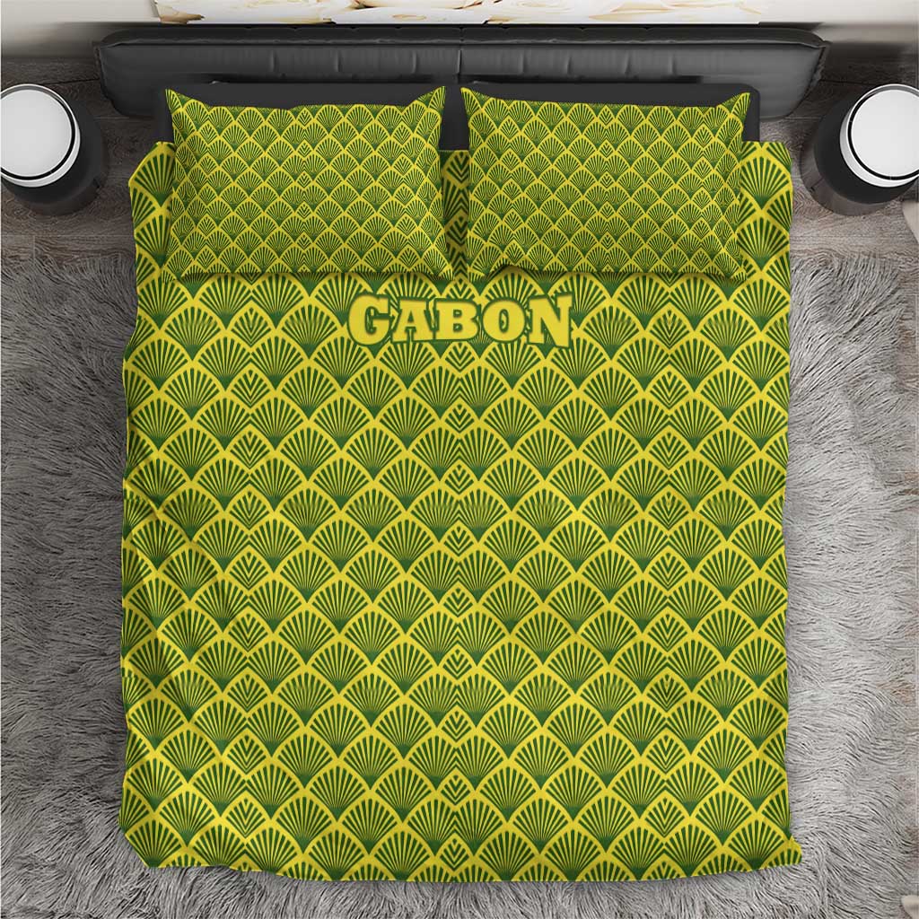 Gabon Tribal Pattern Bedding Set with National Flag Colors and Bold Text Design