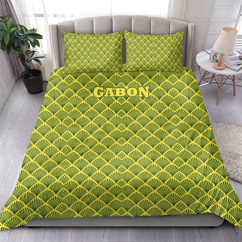 Gabon Tribal Pattern Bedding Set with National Flag Colors and Bold Text Design