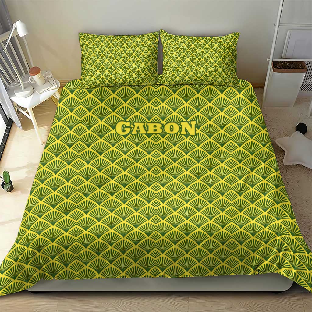 Gabon Tribal Pattern Bedding Set with National Flag Colors and Bold Text Design