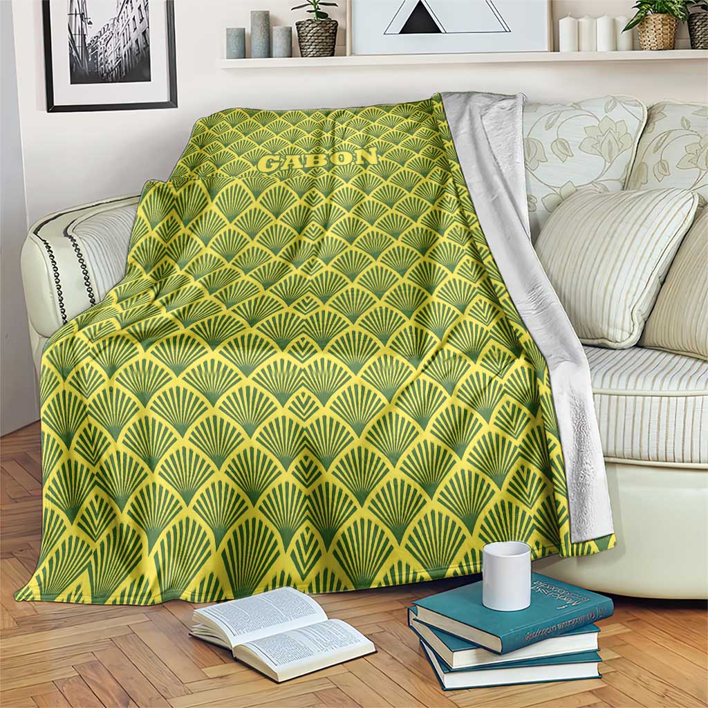 Gabon Tribal Pattern Blanket with National Flag Colors and Bold Text Design