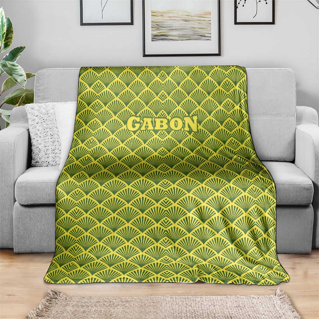 Gabon Tribal Pattern Blanket with National Flag Colors and Bold Text Design
