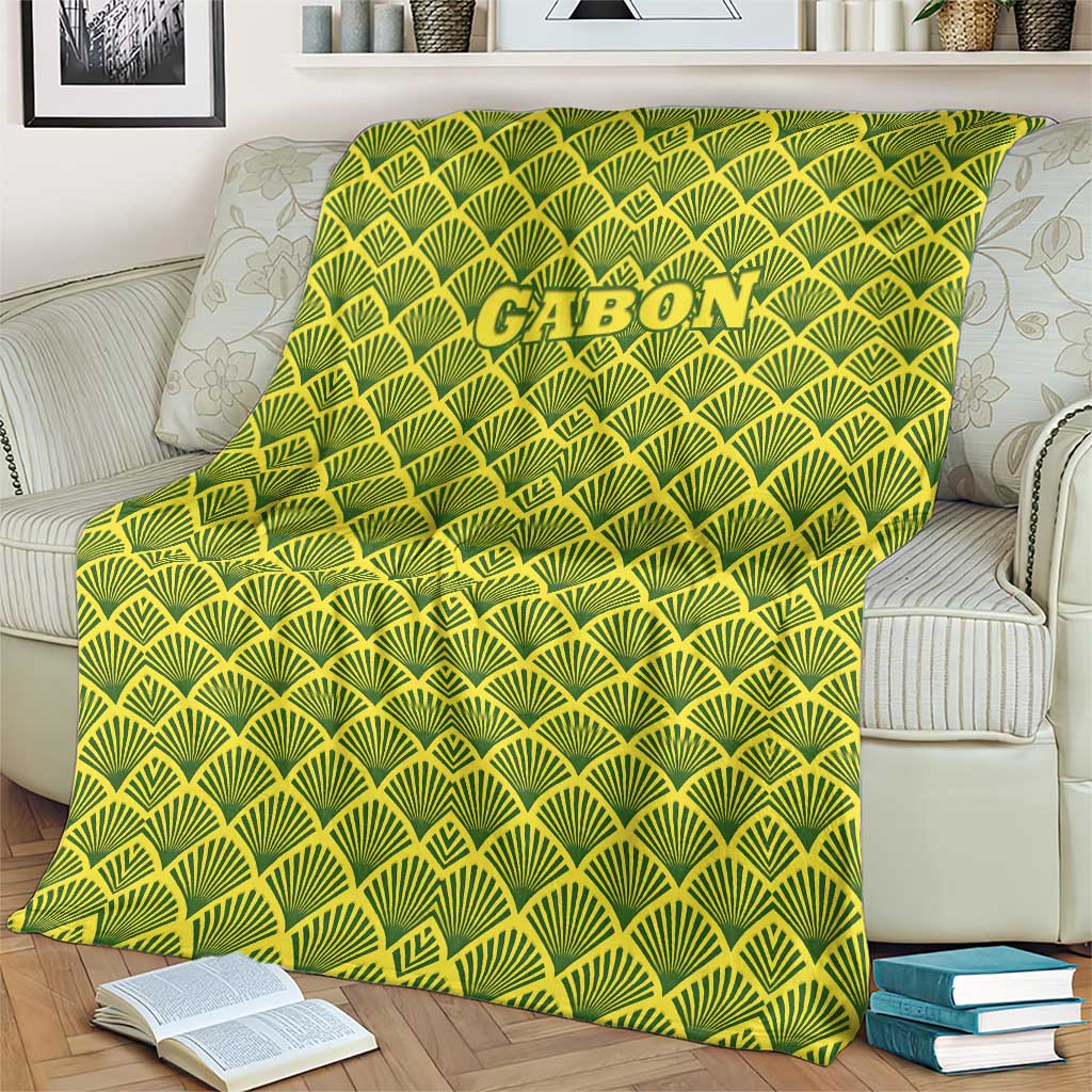 Gabon Tribal Pattern Blanket with National Flag Colors and Bold Text Design