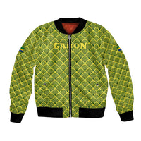 Gabon Tribal Pattern Bomber Jacket with National Flag Colors and Bold Text Design