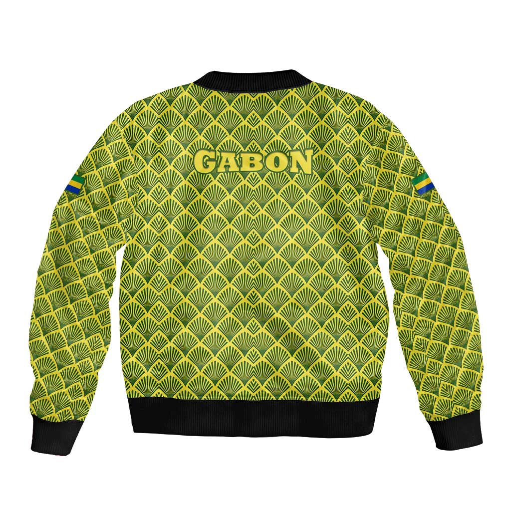 Gabon Tribal Pattern Bomber Jacket with National Flag Colors and Bold Text Design