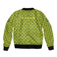 Gabon Tribal Pattern Bomber Jacket with National Flag Colors and Bold Text Design