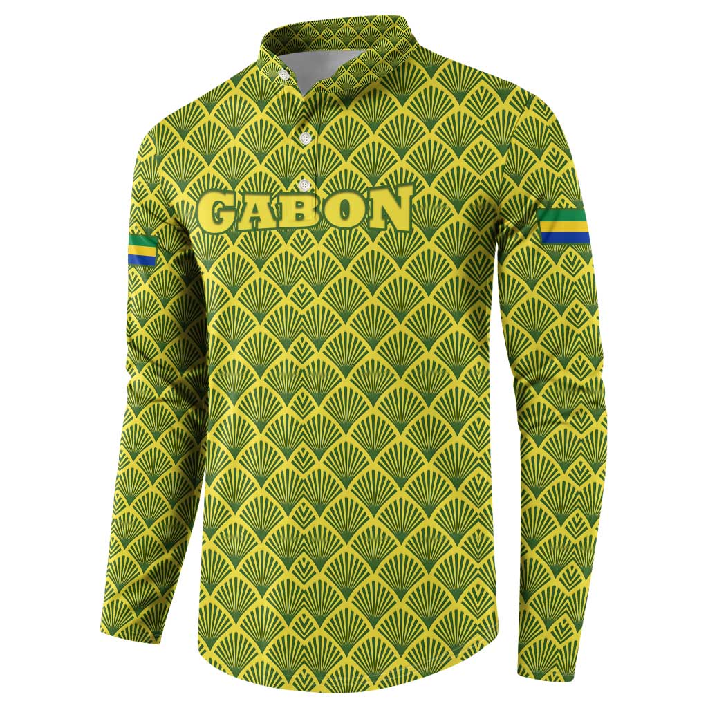Gabon Tribal Pattern Button Sweatshirt with National Flag Colors and Bold Text Design