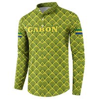 Gabon Tribal Pattern Button Sweatshirt with National Flag Colors and Bold Text Design
