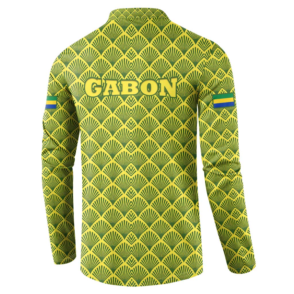 Gabon Tribal Pattern Button Sweatshirt with National Flag Colors and Bold Text Design
