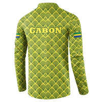 Gabon Tribal Pattern Button Sweatshirt with National Flag Colors and Bold Text Design