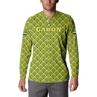 Gabon Tribal Pattern Button Sweatshirt with National Flag Colors and Bold Text Design