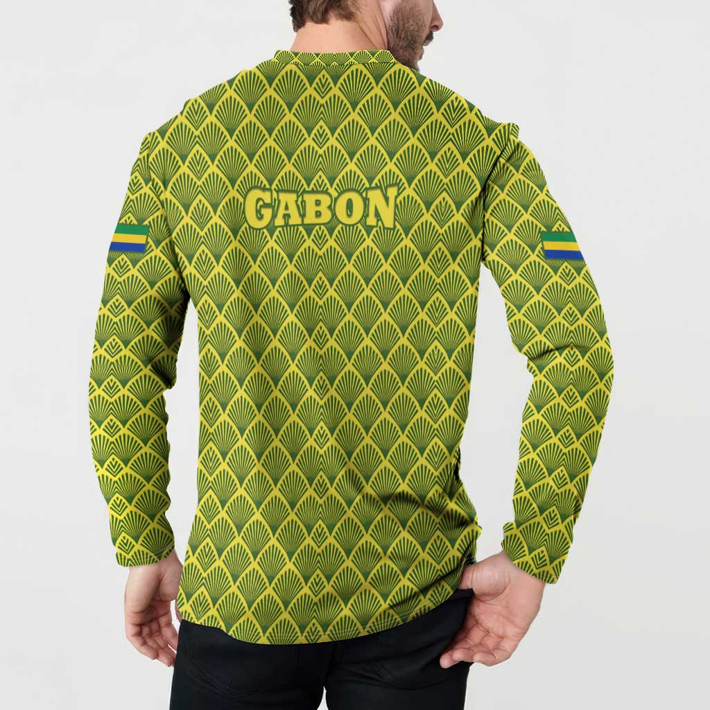 Gabon Tribal Pattern Button Sweatshirt with National Flag Colors and Bold Text Design