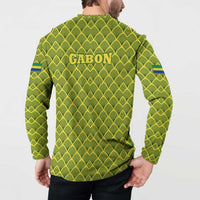 Gabon Tribal Pattern Button Sweatshirt with National Flag Colors and Bold Text Design