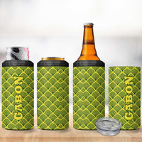 Gabon Tribal Pattern 4 in 1 Can Cooler Tumbler with National Flag Colors and Bold Text Design