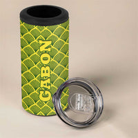 Gabon Tribal Pattern 4 in 1 Can Cooler Tumbler with National Flag Colors and Bold Text Design