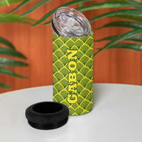 Gabon Tribal Pattern 4 in 1 Can Cooler Tumbler with National Flag Colors and Bold Text Design