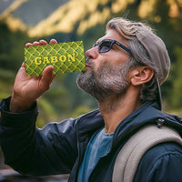 Gabon Tribal Pattern 4 in 1 Can Cooler Tumbler with National Flag Colors and Bold Text Design