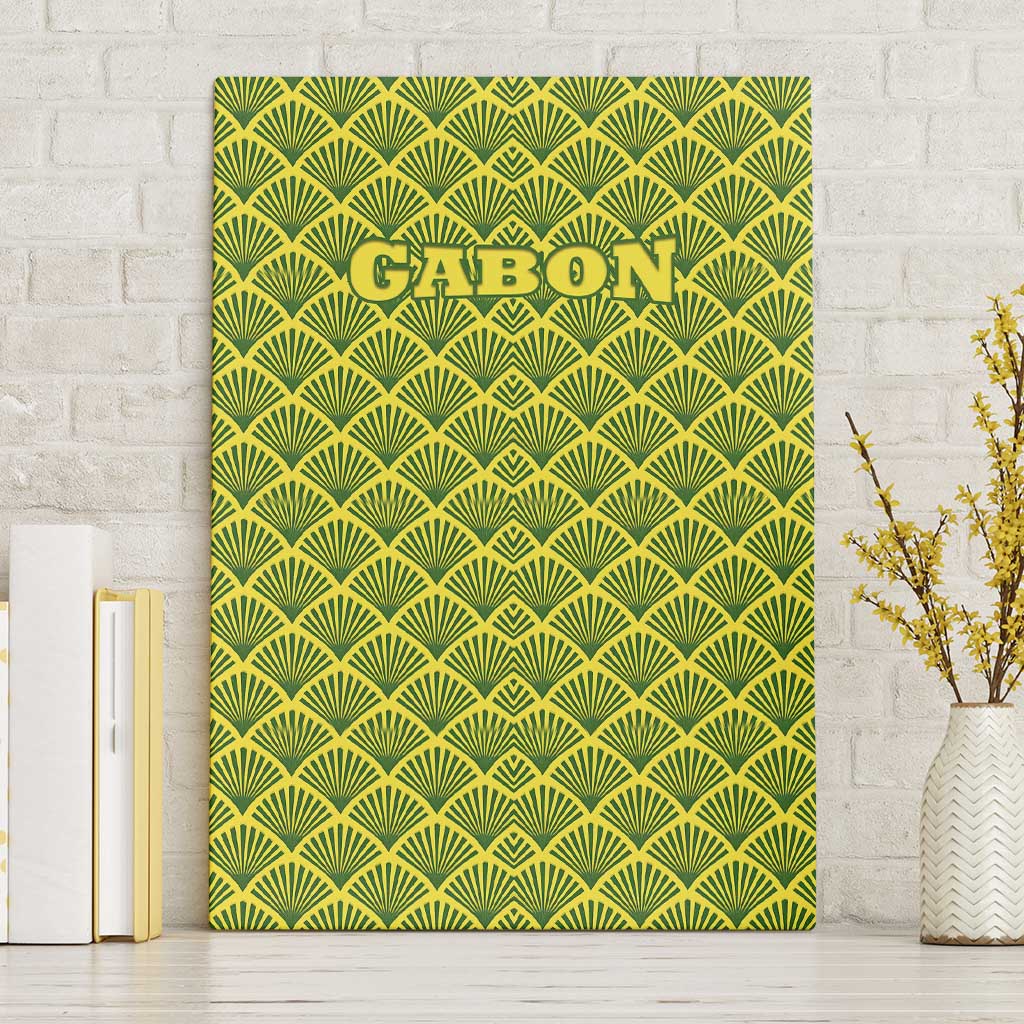Gabon Tribal Pattern Canvas Wall Art with National Flag Colors and Bold Text Design