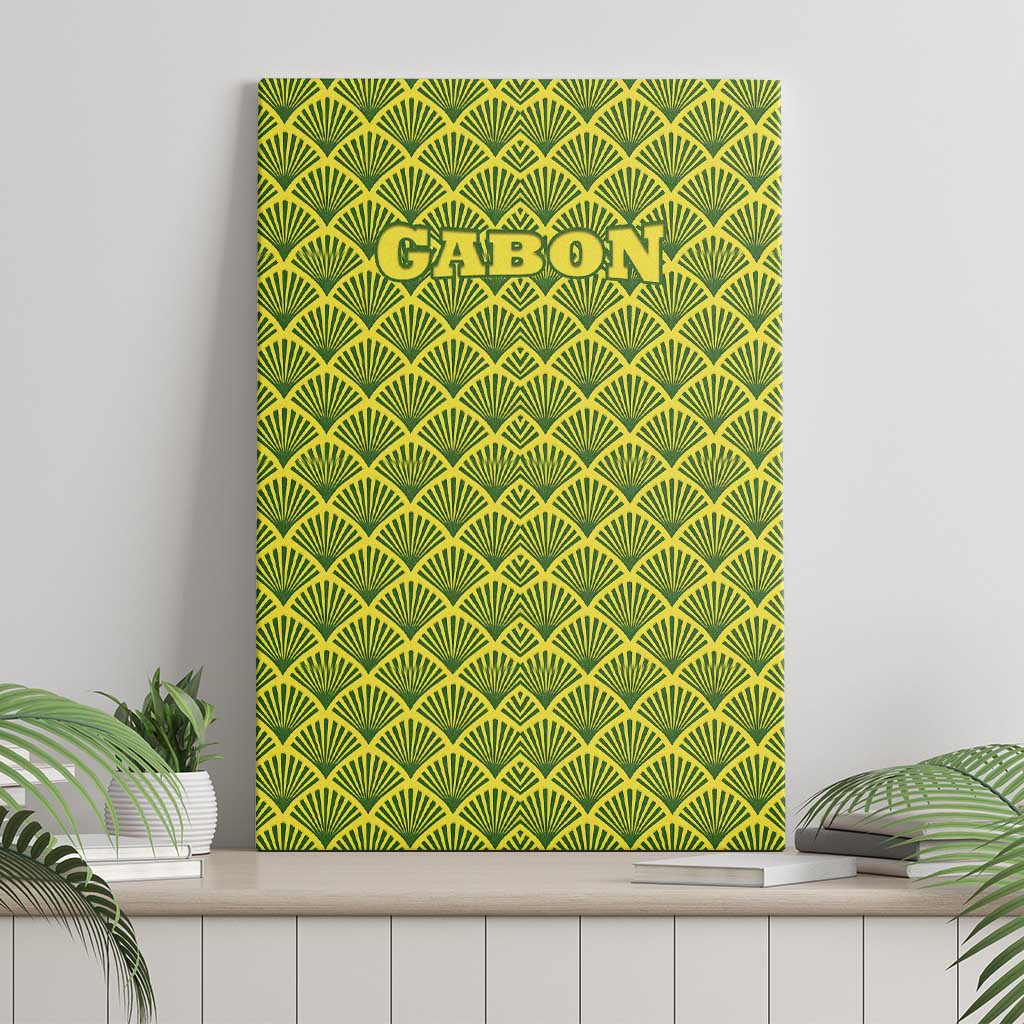 Gabon Tribal Pattern Canvas Wall Art with National Flag Colors and Bold Text Design