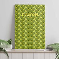Gabon Tribal Pattern Canvas Wall Art with National Flag Colors and Bold Text Design