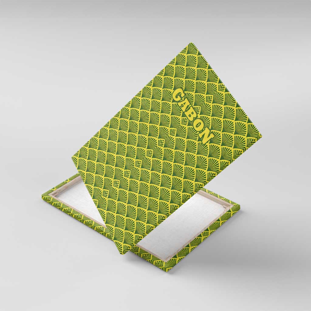 Gabon Tribal Pattern Canvas Wall Art with National Flag Colors and Bold Text Design