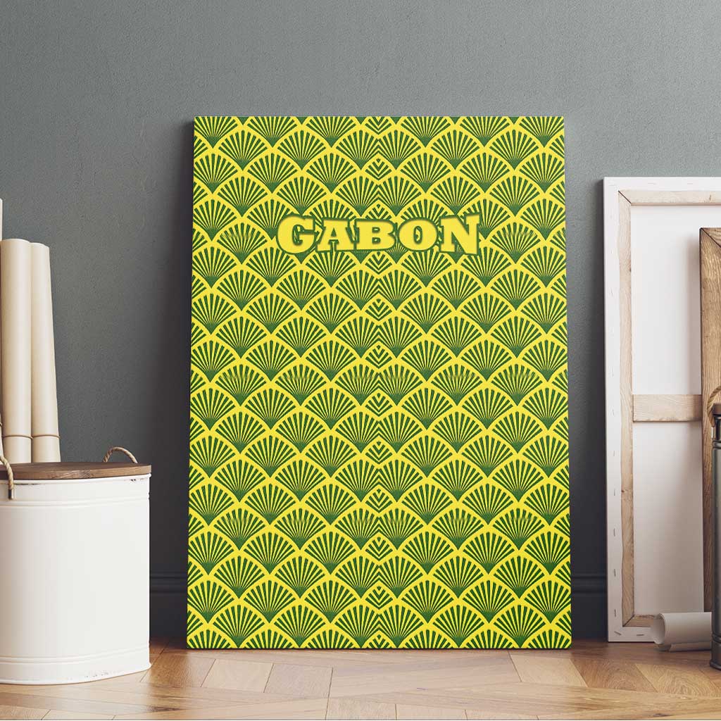 Gabon Tribal Pattern Canvas Wall Art with National Flag Colors and Bold Text Design