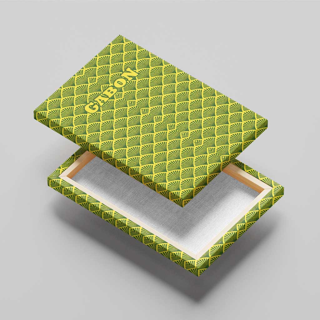 Gabon Tribal Pattern Canvas Wall Art with National Flag Colors and Bold Text Design