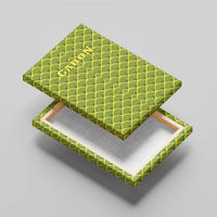 Gabon Tribal Pattern Canvas Wall Art with National Flag Colors and Bold Text Design