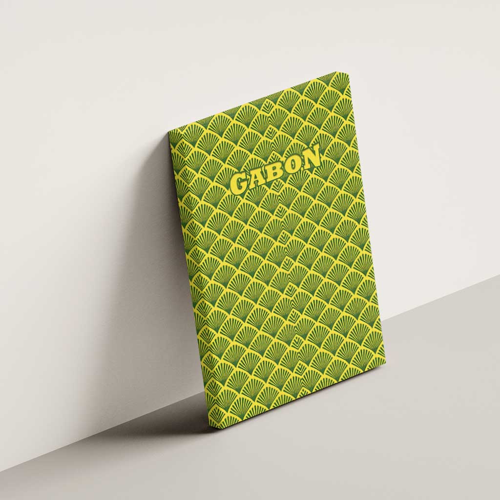 Gabon Tribal Pattern Canvas Wall Art with National Flag Colors and Bold Text Design