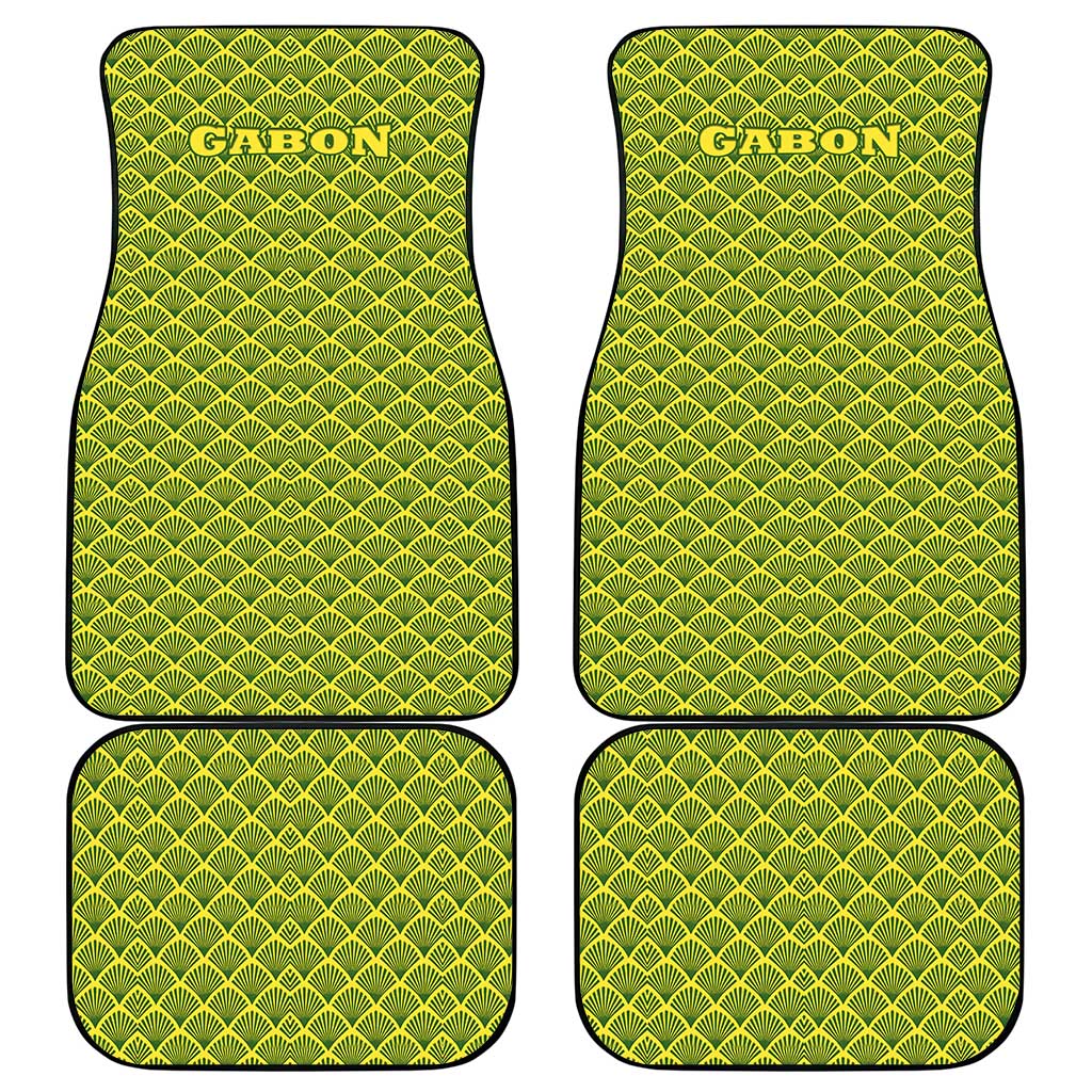 Gabon Tribal Pattern Car Mats with National Flag Colors and Bold Text Design