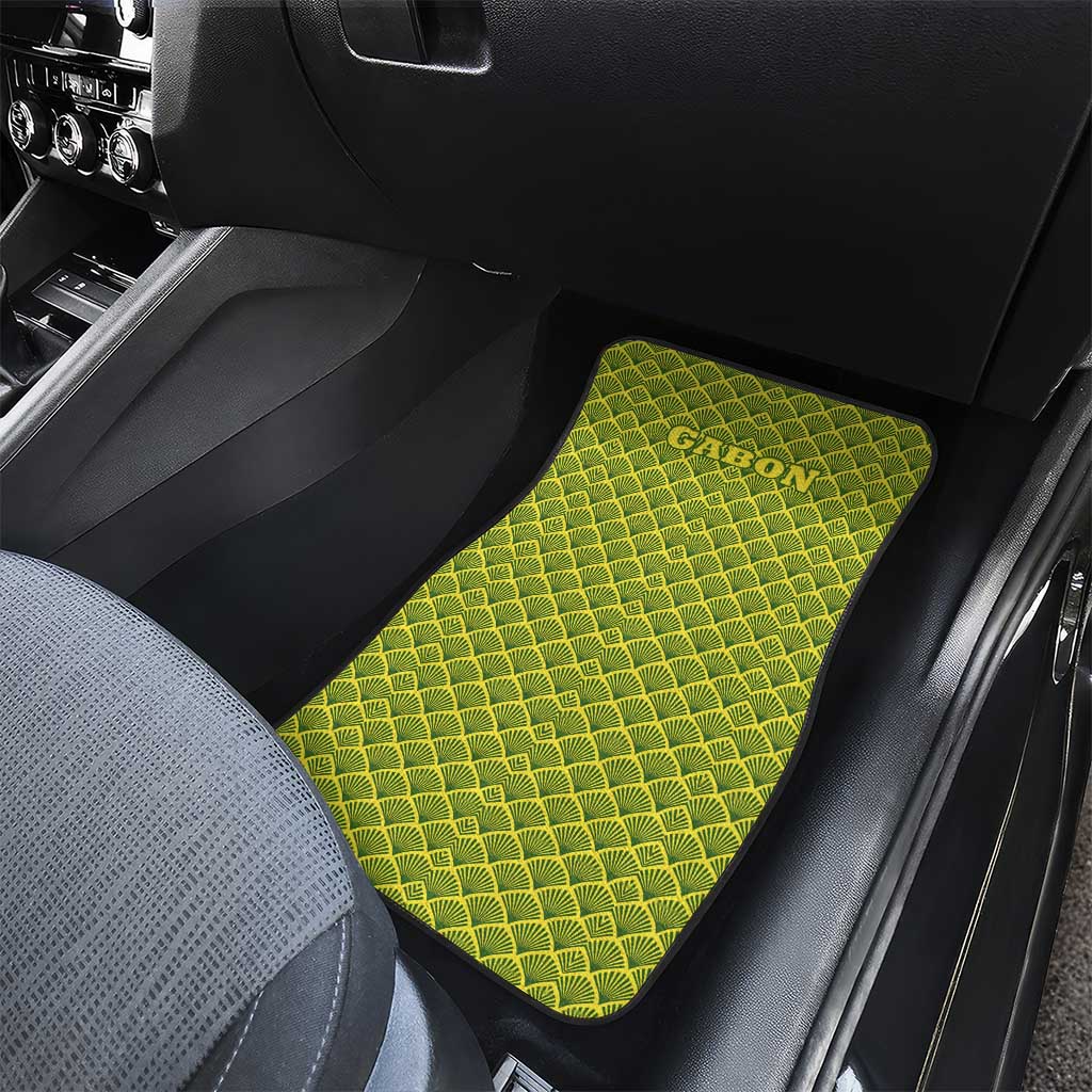 Gabon Tribal Pattern Car Mats with National Flag Colors and Bold Text Design
