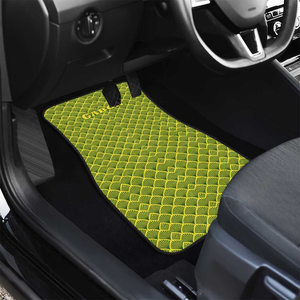 Gabon Tribal Pattern Car Mats with National Flag Colors and Bold Text Design