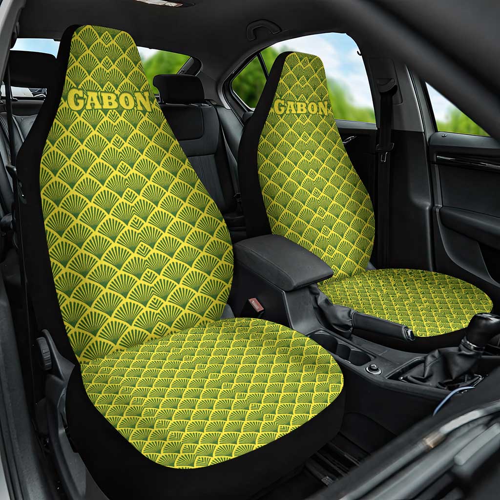 Gabon Tribal Pattern Car Seat Cover with National Flag Colors and Bold Text Design