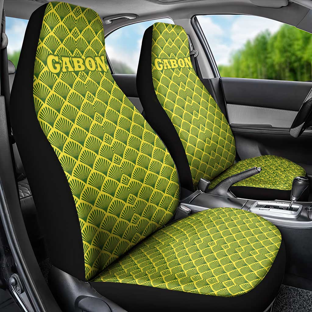 Gabon Tribal Pattern Car Seat Cover with National Flag Colors and Bold Text Design
