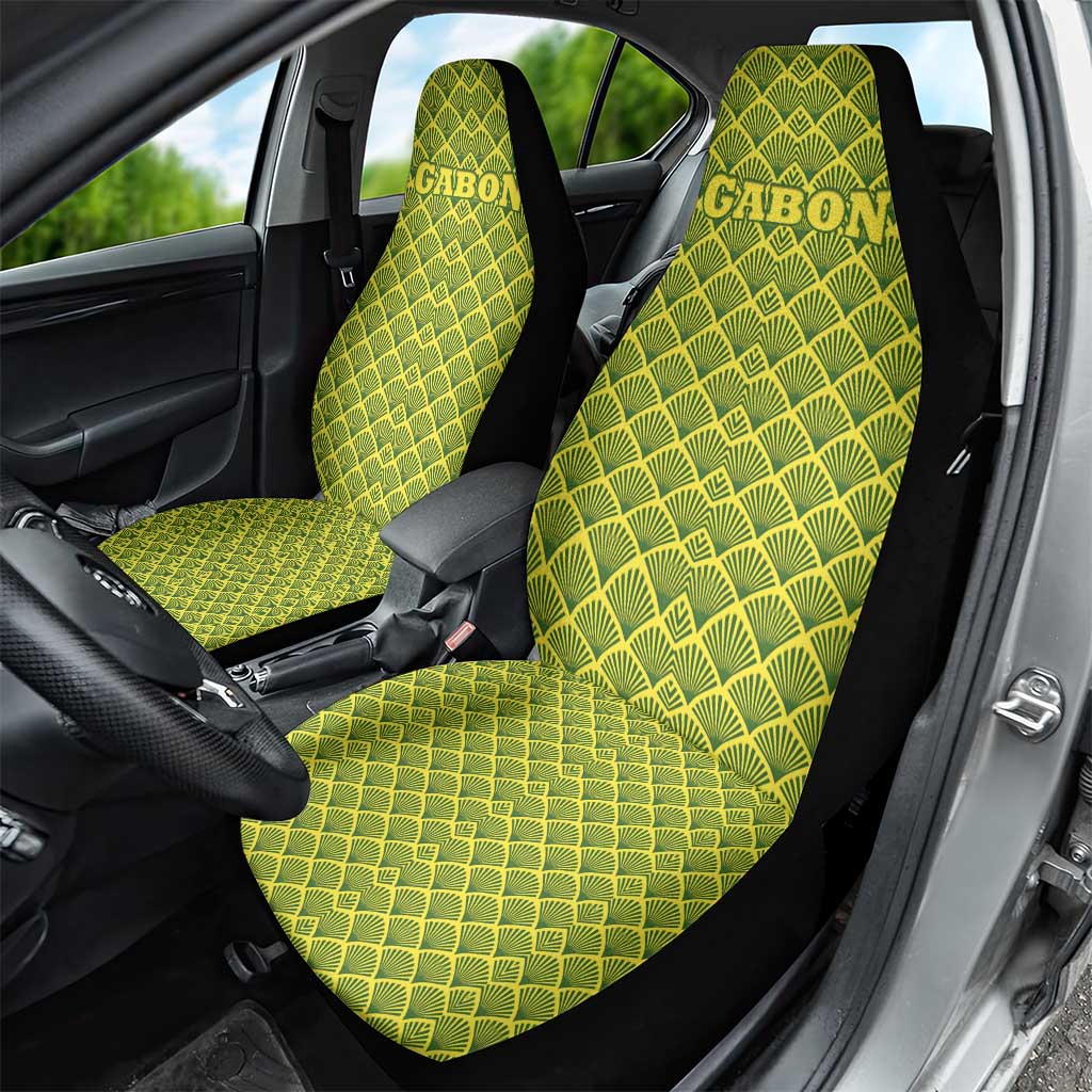 Gabon Tribal Pattern Car Seat Cover with National Flag Colors and Bold Text Design