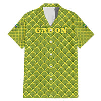Gabon Tribal Pattern Family Matching Mermaid Dress and Hawaiian Shirt with National Flag Colors and Bold Text Design